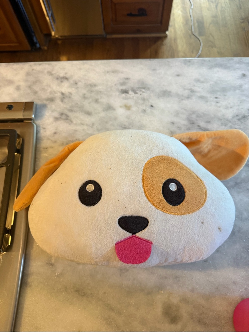 Plush Dog Face Pet Toy Pillow in White and Tan